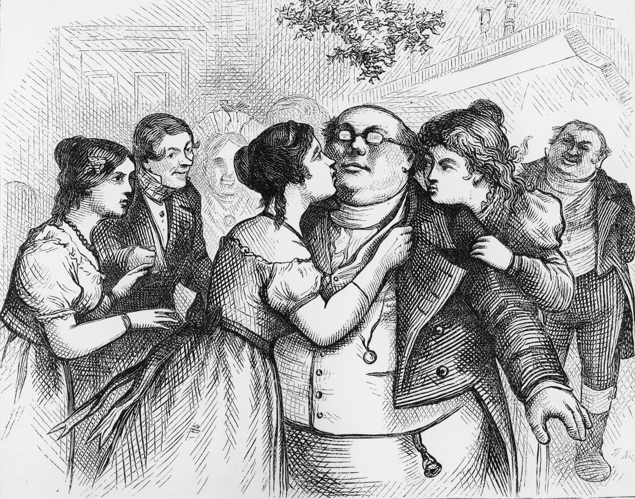 "Oli mukava nähdä herra Pickwick ryhmän keskellä", kuvitus Charles Dickensin teoksesta "The Pickwick Papers" tekijältä English School