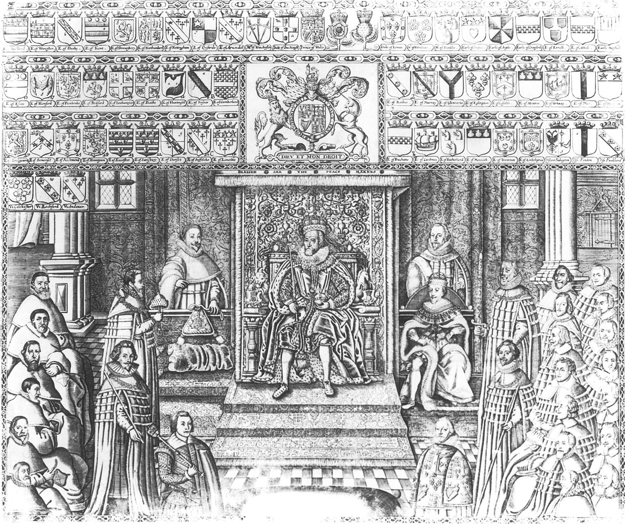James I Englannista (1566-1625) Courtissa tekijältä English School