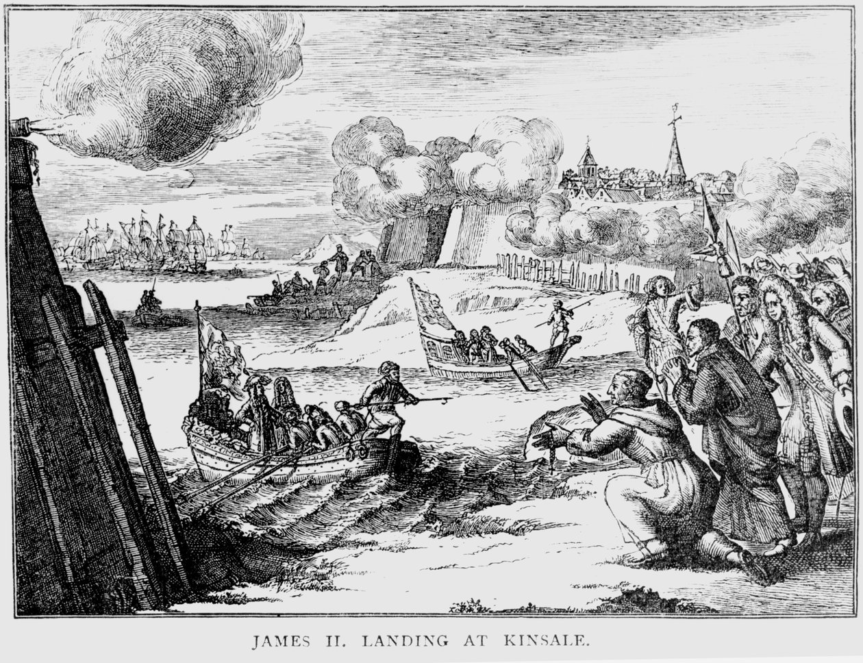 James II (1633-1701) Laskeutuminen Kinsaleen, 12. maaliskuuta 1689 tekijältä English School