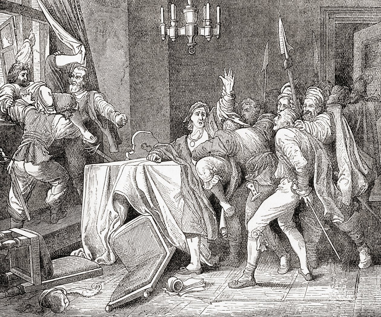 Jaroslav Brita Martinicesta ja Vilem Slavata Chlumista heitettiin Prahan palatsin ikkunasta Prahan puolustamisen aikana vuonna 1618 Ward and Locksin kuvitetusta Won historiasta tekijältä English School