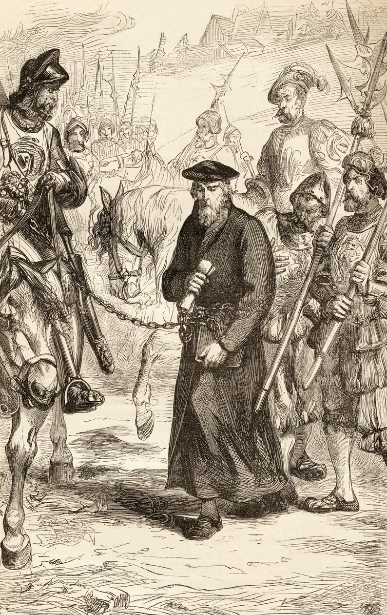 Hieronymus Prahalainen kahleissa matkalla vankilaan, n.1865 (puukaiverrus) tekijältä English School