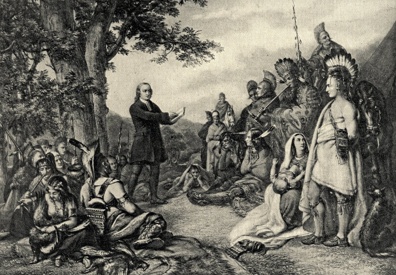 John Wesley saarnaa intiaaneille Georgiassa vuonna 1736 tekijältä English School