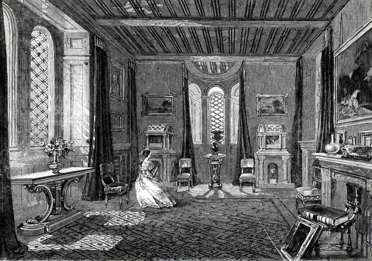 Lansdown Tower - The Scarlet Drawing-Room, julkaistu The Illustrated London Newsissa, 1845 tekijältä English School