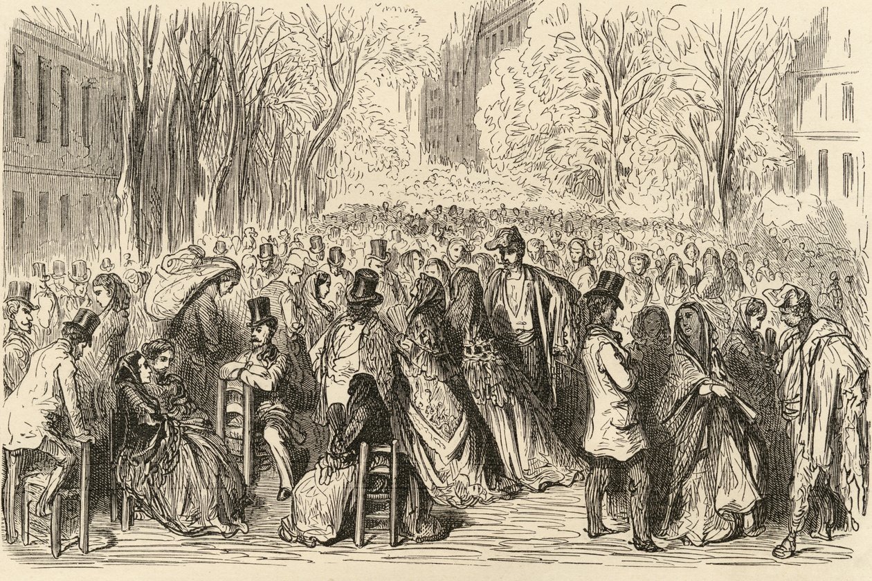 Las Ramblas, Barcelona, kuvitus "Spanish Pictures" -julkaisusta, pastori Samuel Manning tekijältä English School