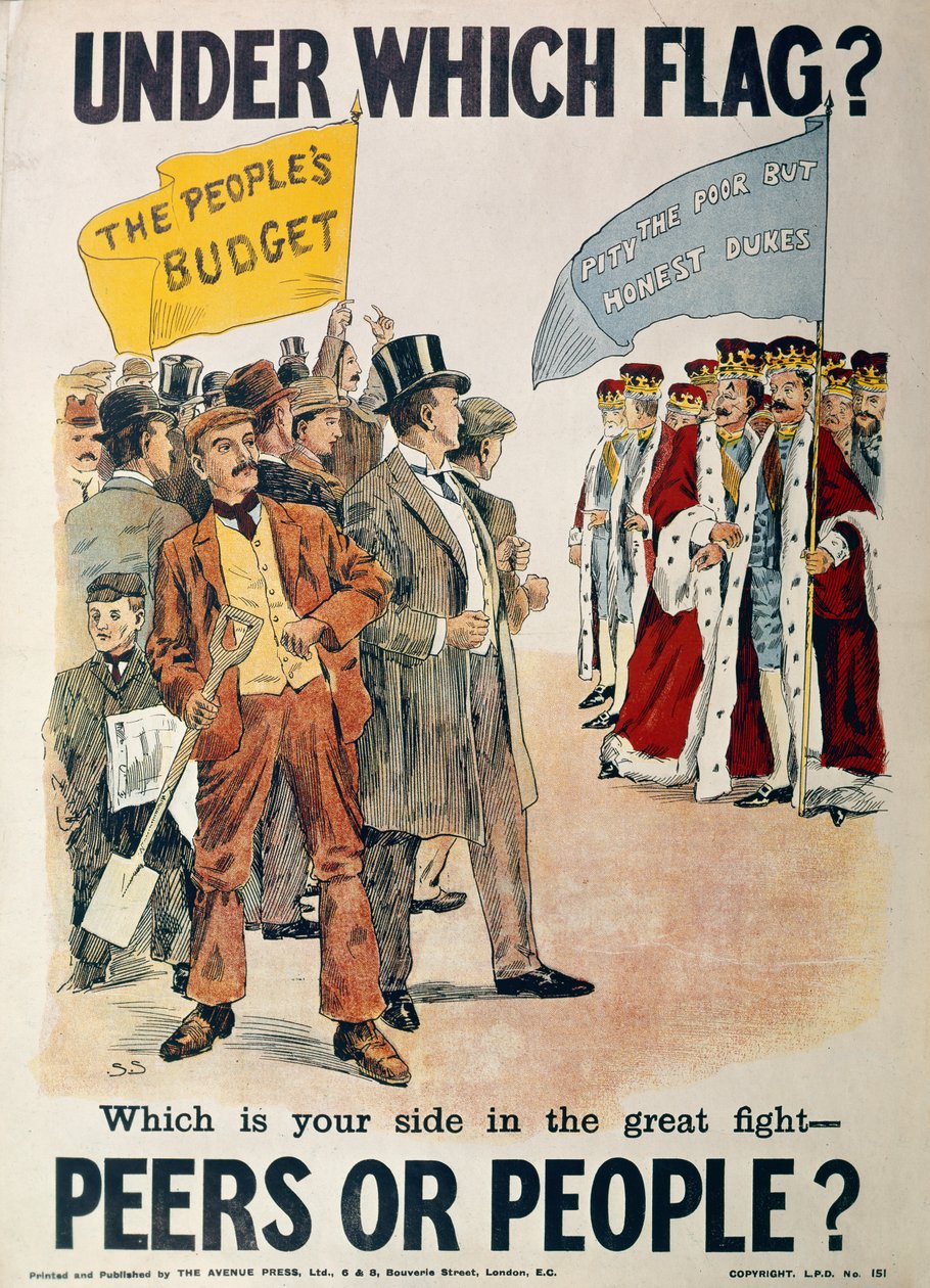 Liberaalipuolueen juliste Britannian tammikuun 1910 vaaleihin tekijältä English School