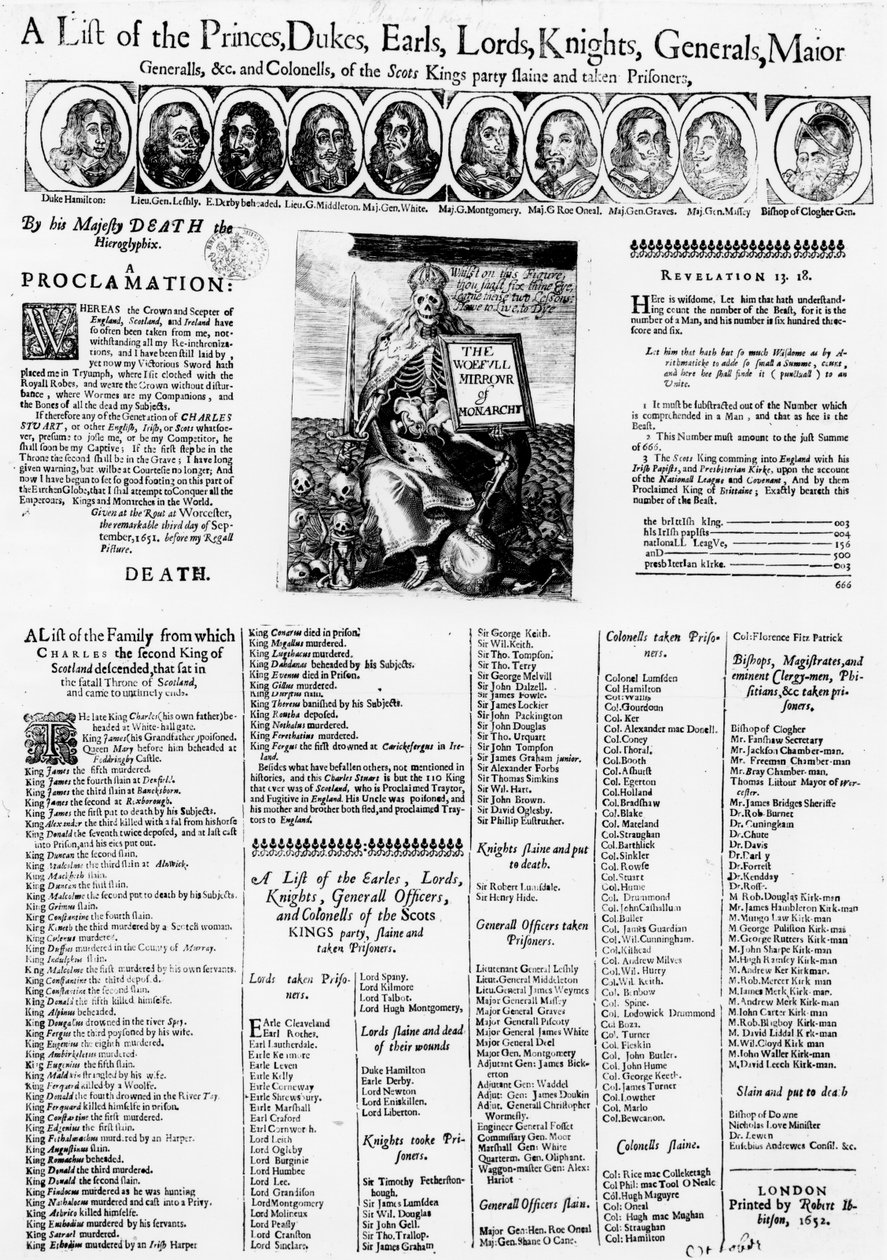 Luettelo skottien kuninkaalle uskollisista, jotka tapettiin ja vangittiin, 1652 tekijältä English School