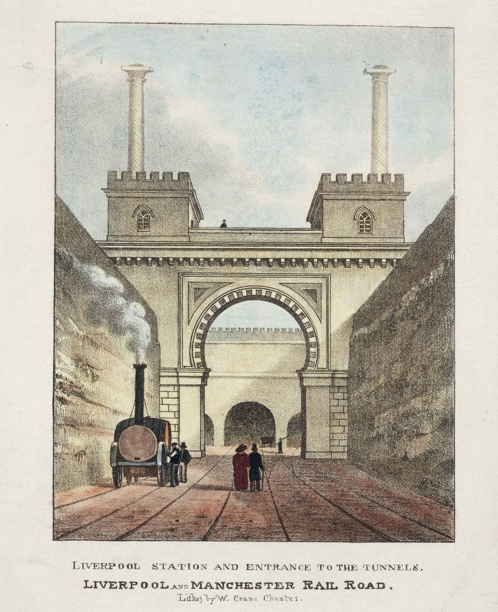 Liverpoolin asema ja sisäänkäynti tunneleihin, 1831 tekijältä English School