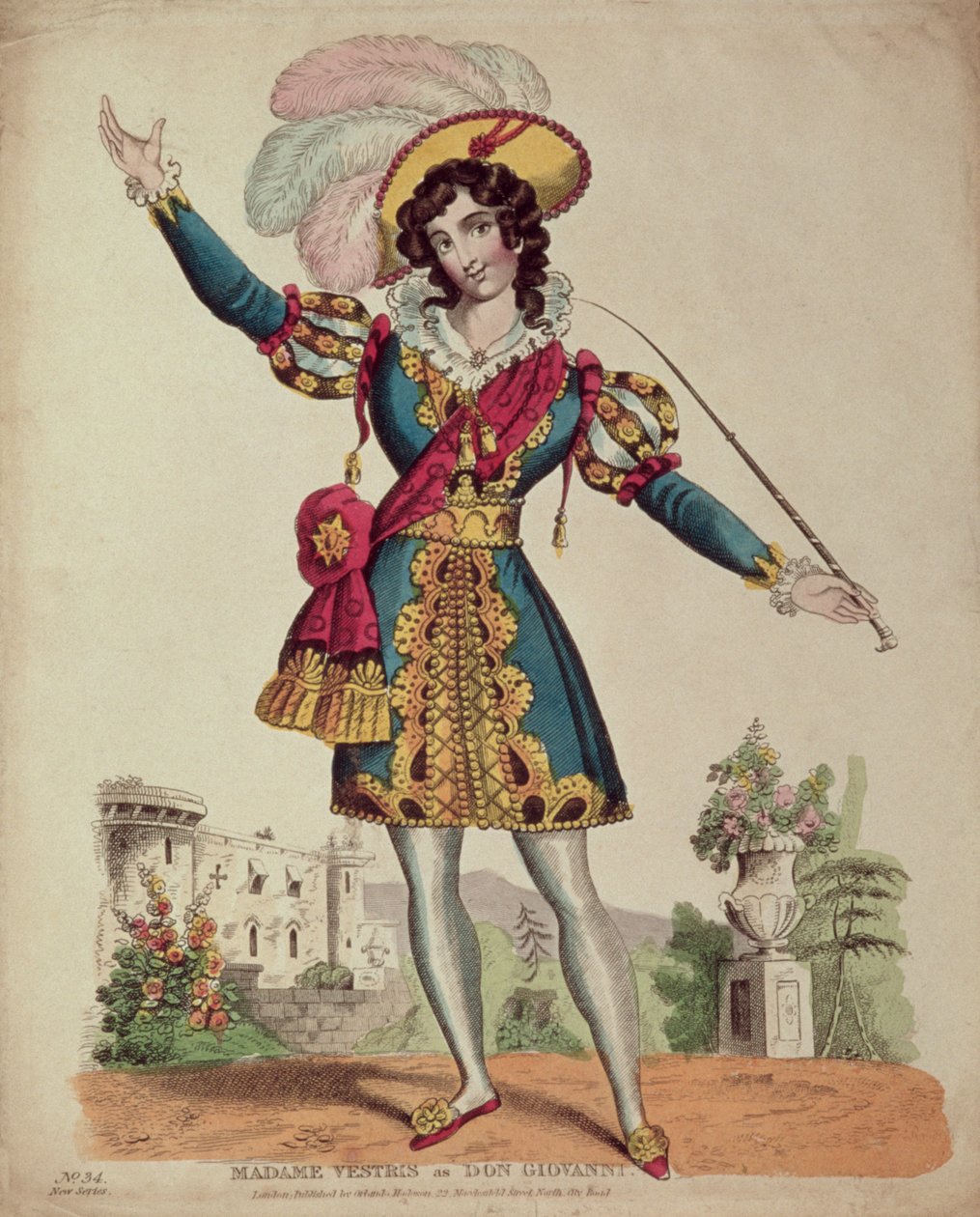 Madame Vestris Don Giovannin roolissa Mozartin ooppera "Don Giovanni" tekijältä English School