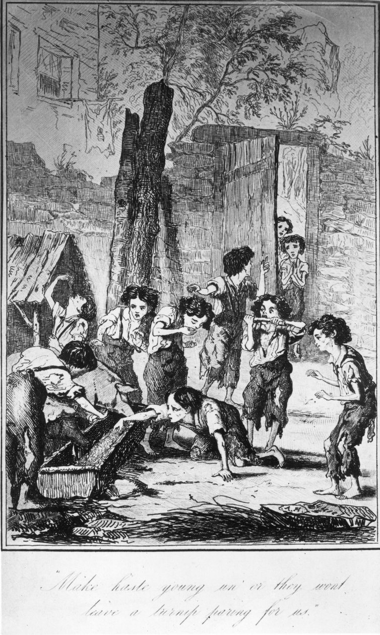 Tee kiirettä nuoriksi, tai heillä ei ole naurisparia meille, kuvitus Frances Trollopen teoksesta Michael Armstrongin elämä ja seikkailut, 1840 tekijältä English School