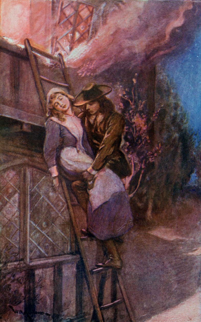 Mies pelastamassa naista tulipalosta 1600-luvulla tekijältä English School