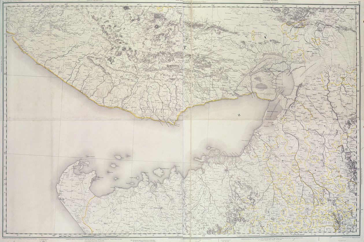 Kartta Cutchista ja Kathiawarista, julkaistu eversti G.C.:n johdolla. de Pree, S.C., Surveyor General of India, 1885 tekijältä English School