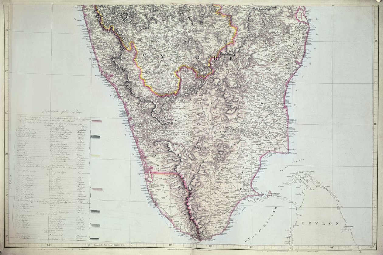 Etelä-Intian kartta, 1816 (käsinvärinen kaiverrus) tekijältä English School