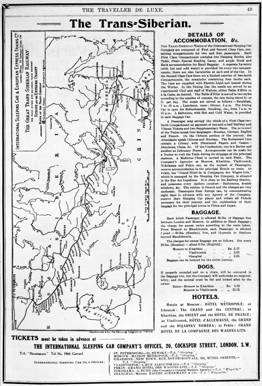 Trans-Siperian rautatien kartta, valmistaja J. Bartholomew und Co., n. 1920 tekijältä English School