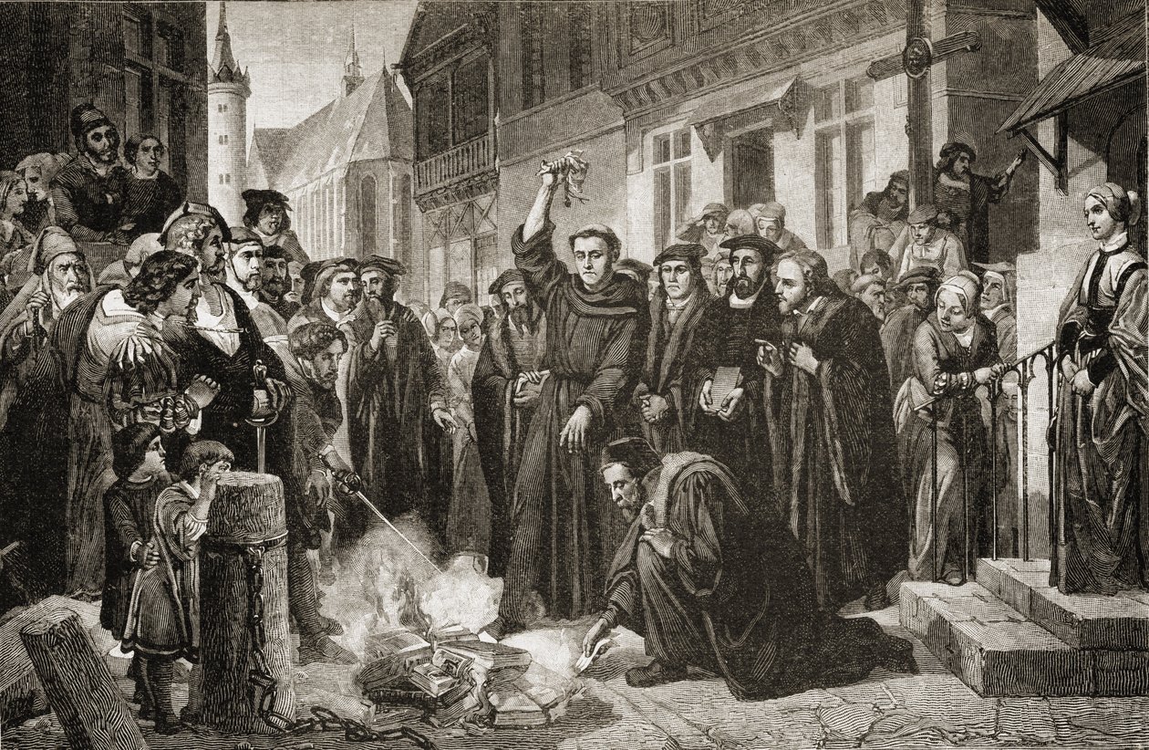 Martti Luther (1483-1556) poltti paavin bullan vuonna 1520 tekijältä English School