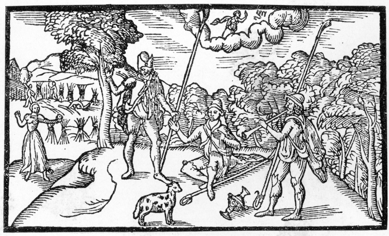 Elokuu Edmund Spenserin (1552-1599) teoksesta "The Shepheardes Calender", faksimile vuonna 1579 julkaistusta alkuperäisestä tekijältä English School