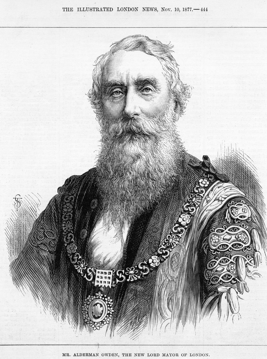 Alderman Owden, Lontoon uusi pormestari, kuvitus The Illustrated London News -lehdestä vuodelta 1877. tekijältä English School