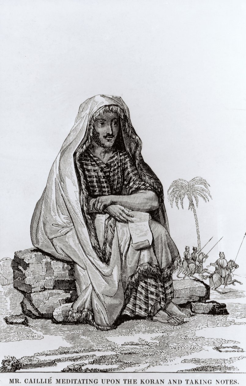 herra Caillie (1799-1838) mietiskelee Koraania ja tekee muistiinpanoja tekijältä English School