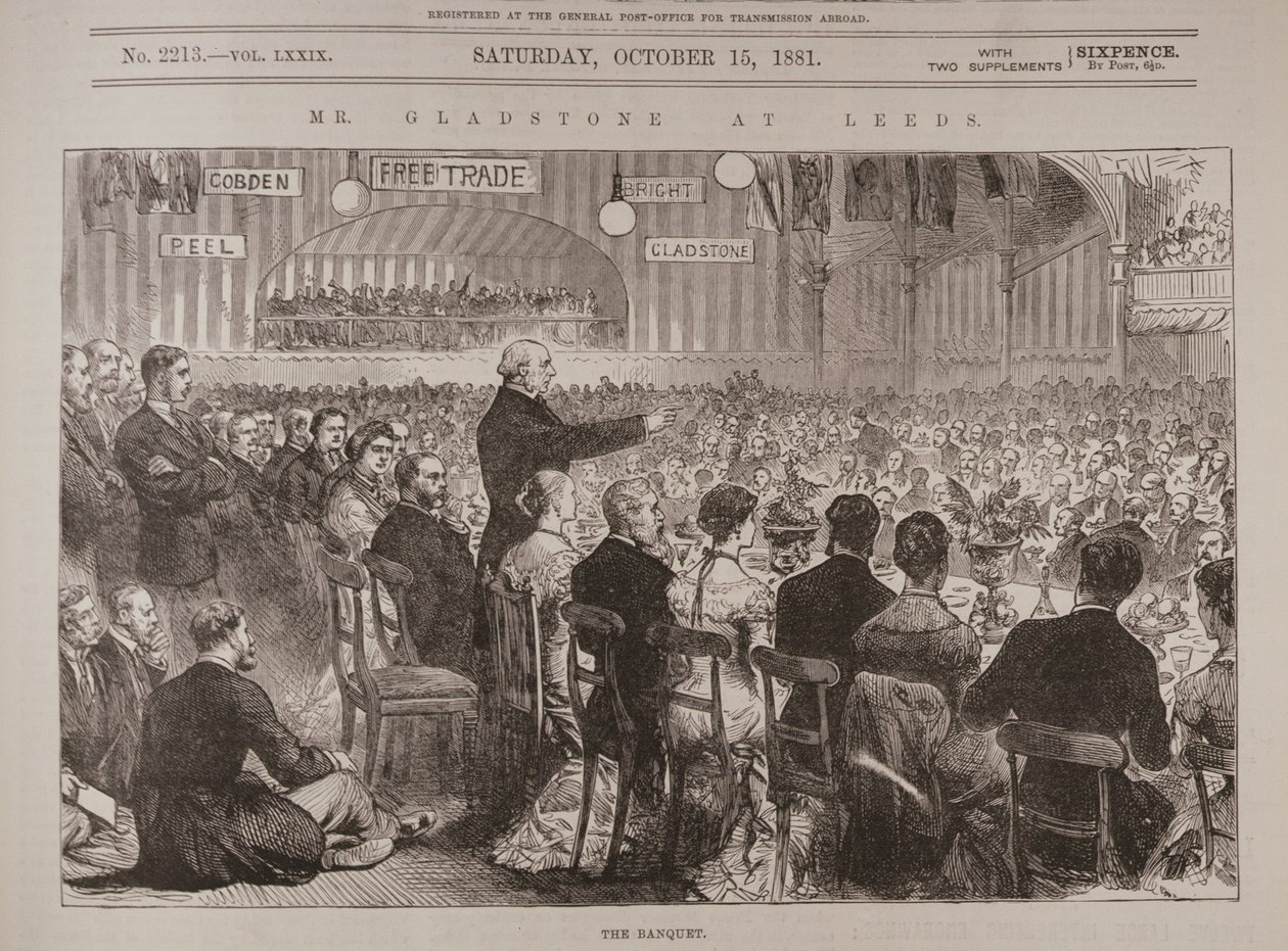Mr. Gladstone Leedsissä: The Banquet, "The Illustrated London News", 15. lokakuuta 1881 tekijältä English School