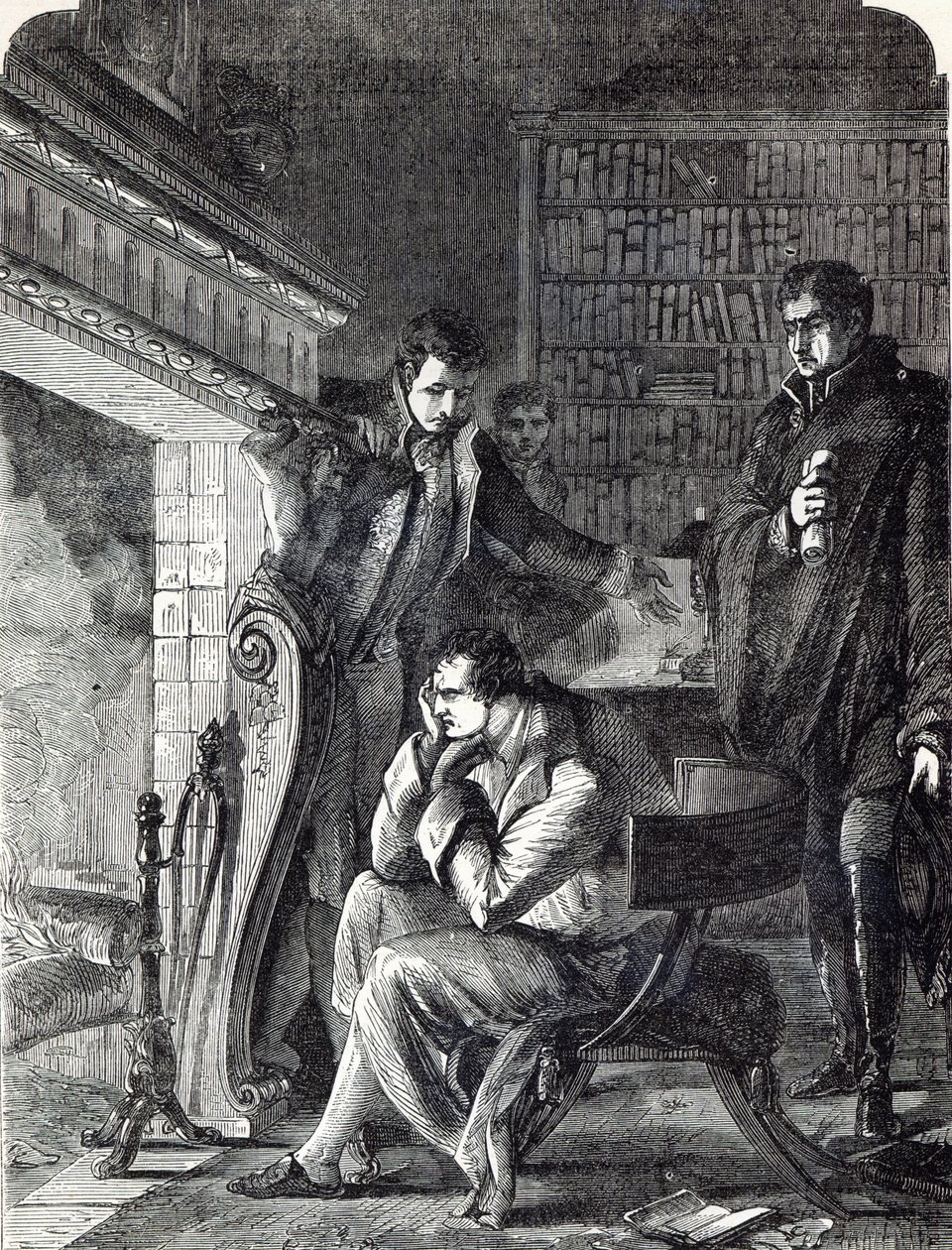 Napoleon haukkoi tulen ääressä iltana ennen luopumistaan ja lähtöään Fontainebleausta 20. huhtikuuta 1814 tekijältä English School