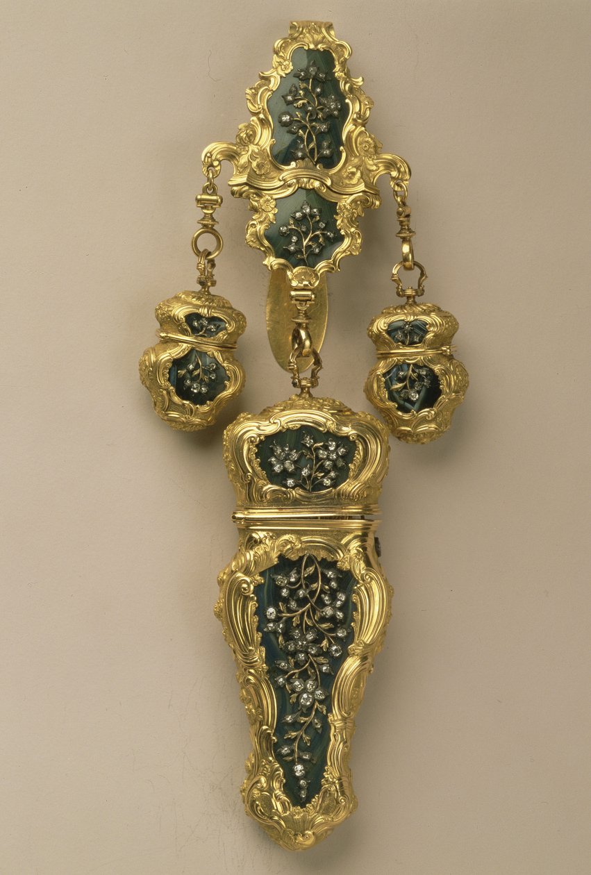 Necessaire chatelainella, kirjoittanut Thomas Tearle, Lontoo, 1752-53 (akaatti, kulta ja timantit) tekijältä English School