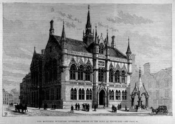 Uudet kunnantalot, Inverness: The Illustrated London News, 28. tammikuuta 1882. tekijältä English School