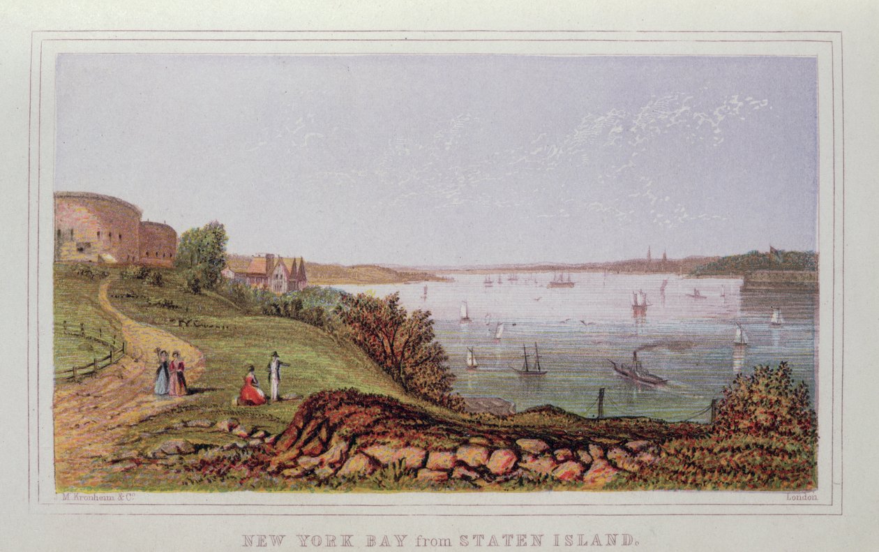 New York Bay Staten Islandilta, kaiverrus M. Kronheim and Co., Lontoo tekijältä English School