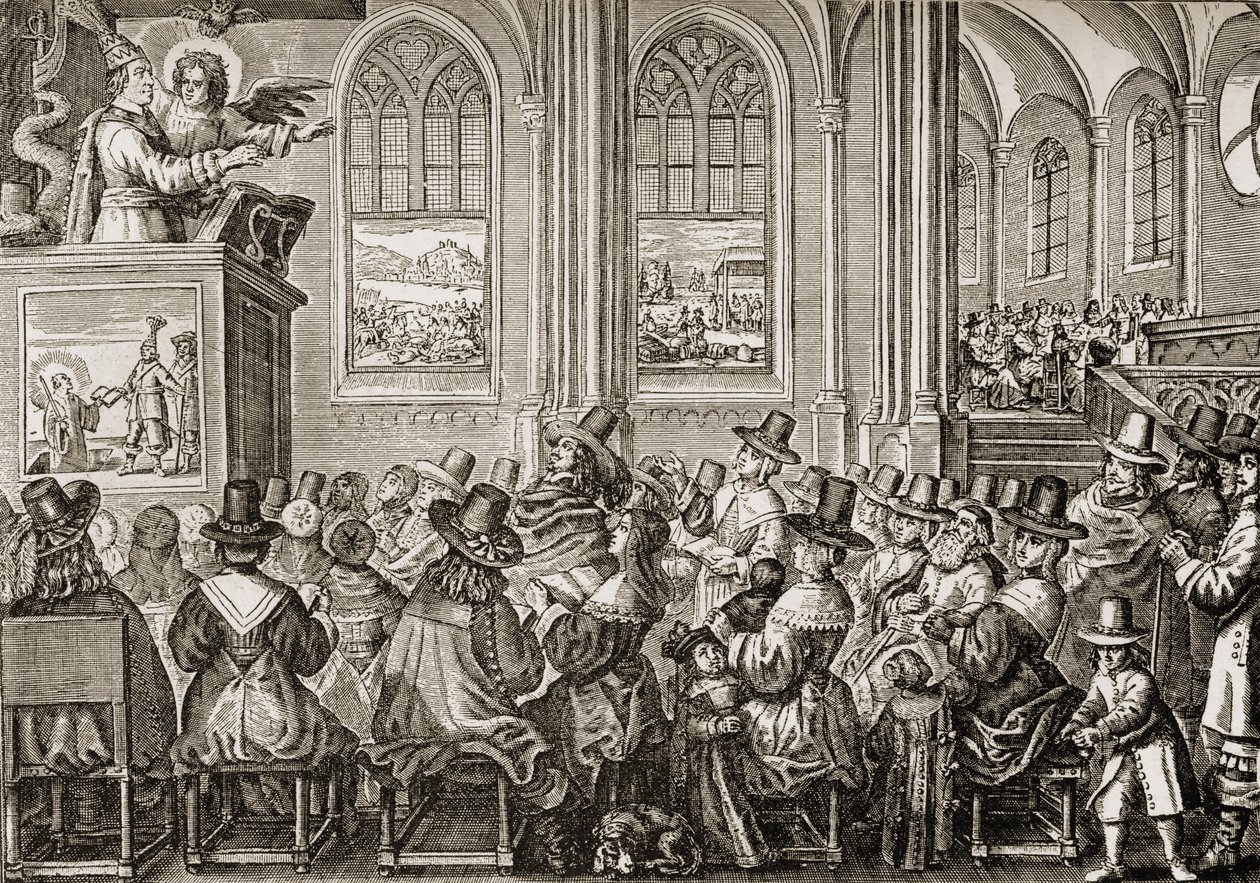 Oliver Cromwell (1599-1658) saarnaa puritaaniselle seurakunnalle tekijältä English School