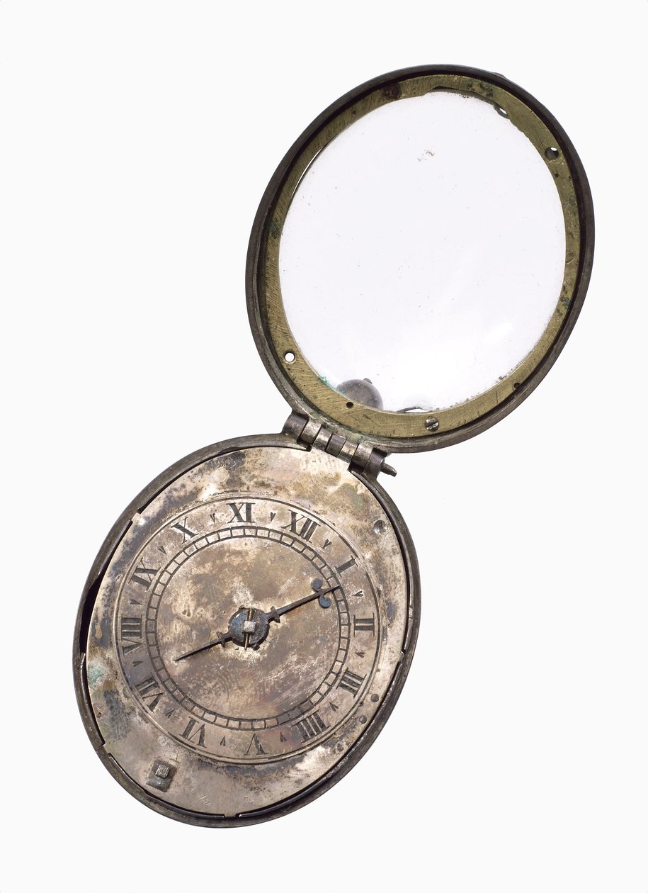 Oval Puritan kello, n.1650 (hopea) (katso myös 259585) tekijältä English School