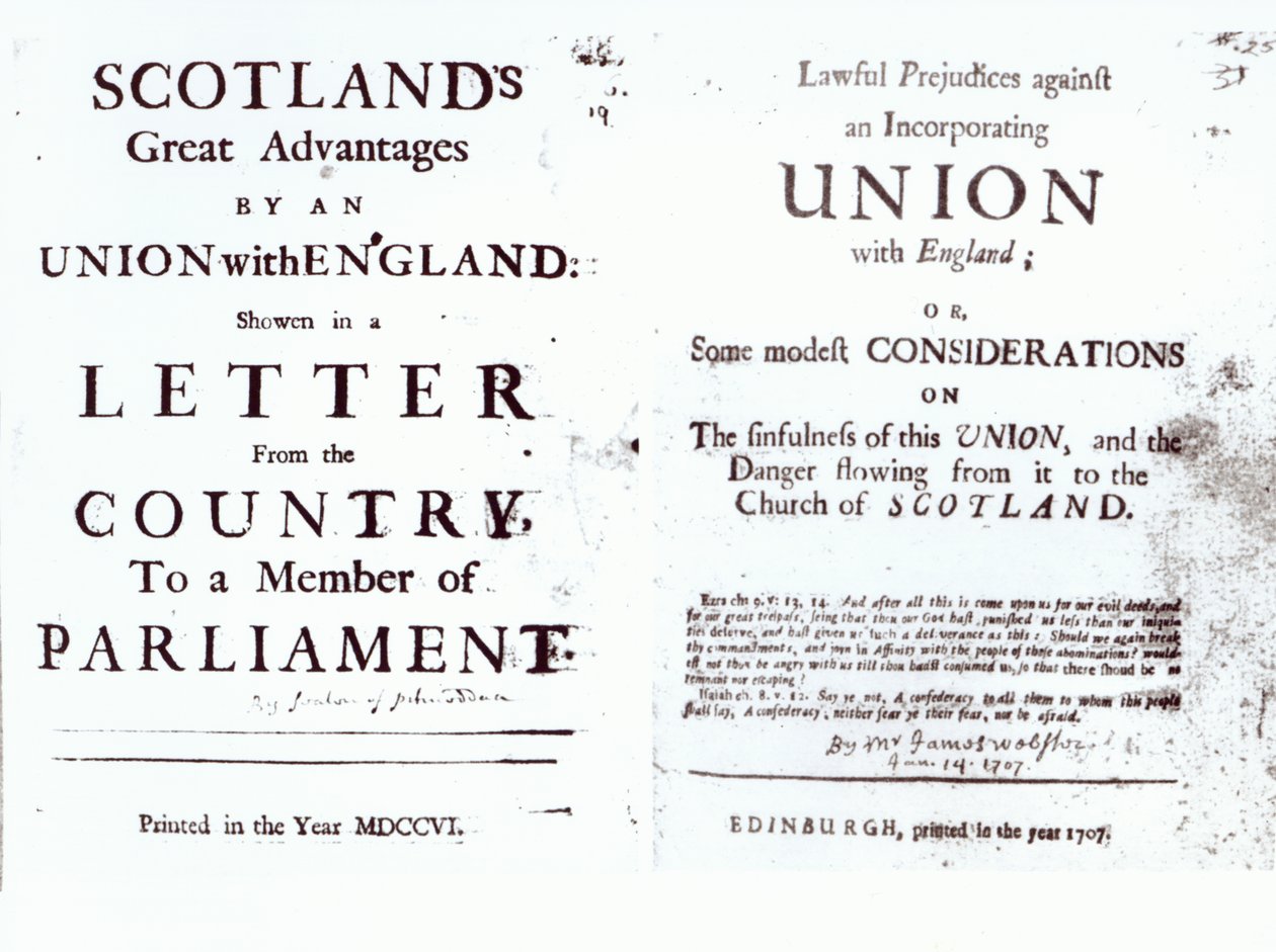 Pamfletit, jotka esittävät englantilais-skotlannin liittokeskustelun molempia puolia, 1707 tekijältä English School