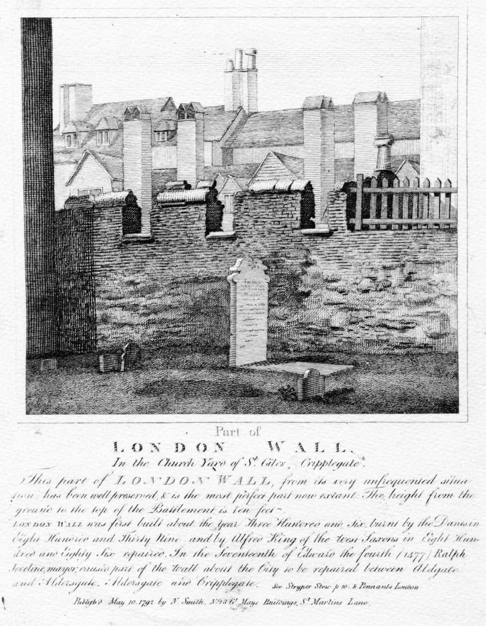 Osa Lontoon muuria, In the Church Yard of St. Giles, Cripplegate, julkaistu 1792 tekijältä English School