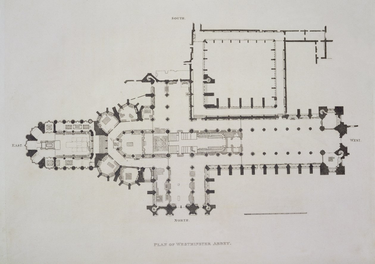 Westminster Abbeyn suunnitelma, levy 1 Westminster Abbeystä, pubi. kirjoittanut Rudolph Ackermann (1764-1834) 1812 (akvatinta) tekijältä English School