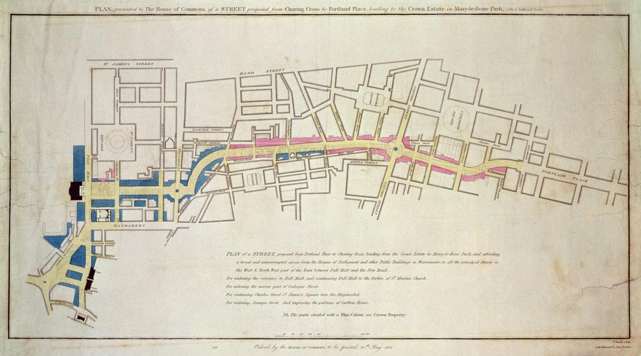 Suunnitelma katuehdotuksesta, joka kulkee Charing Crossista Portland Placeen, 1848 tekijältä English School