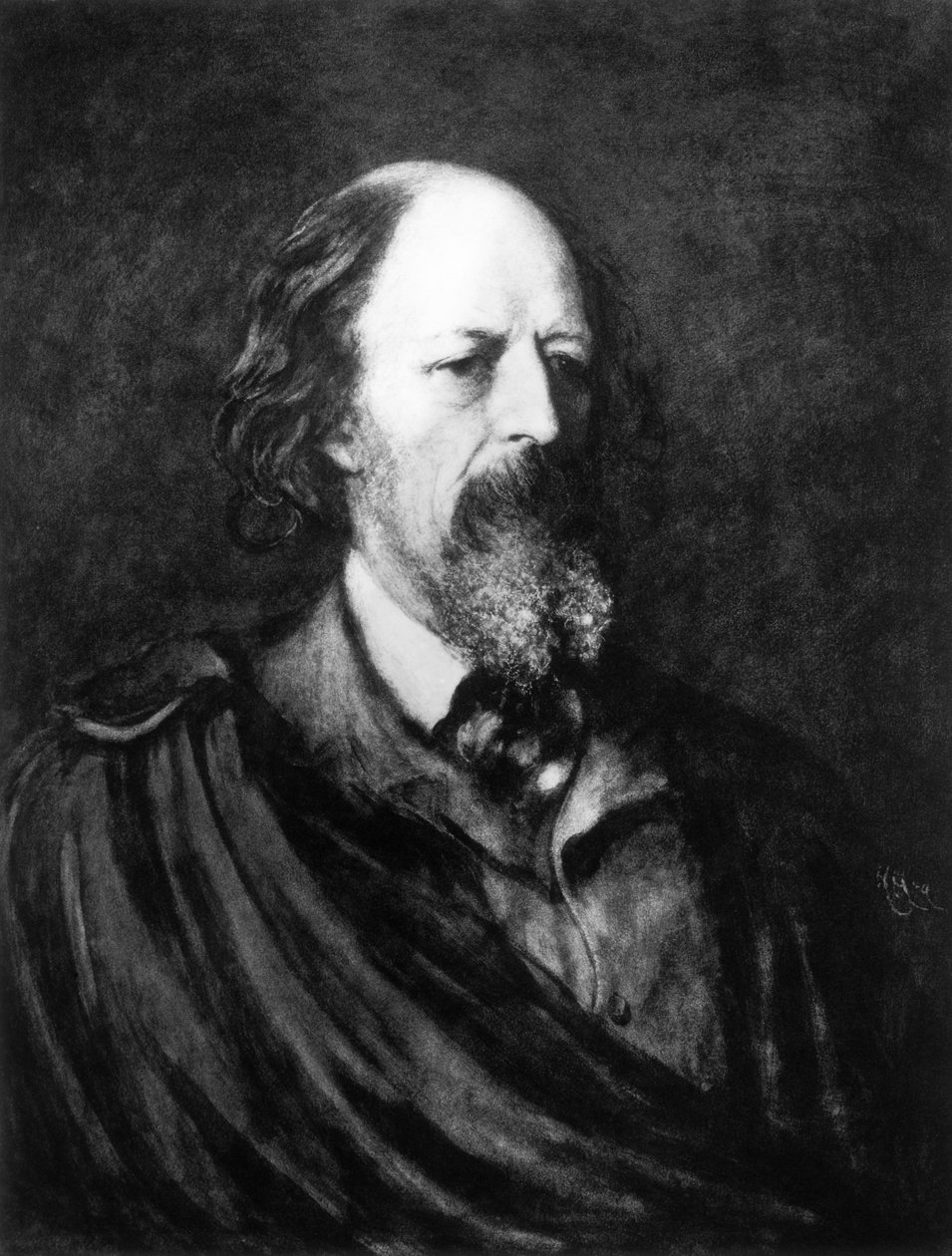 Alfred, Lord Tennysonin (1809-92) muotokuva noin 1860-luvulla tekijältä English School