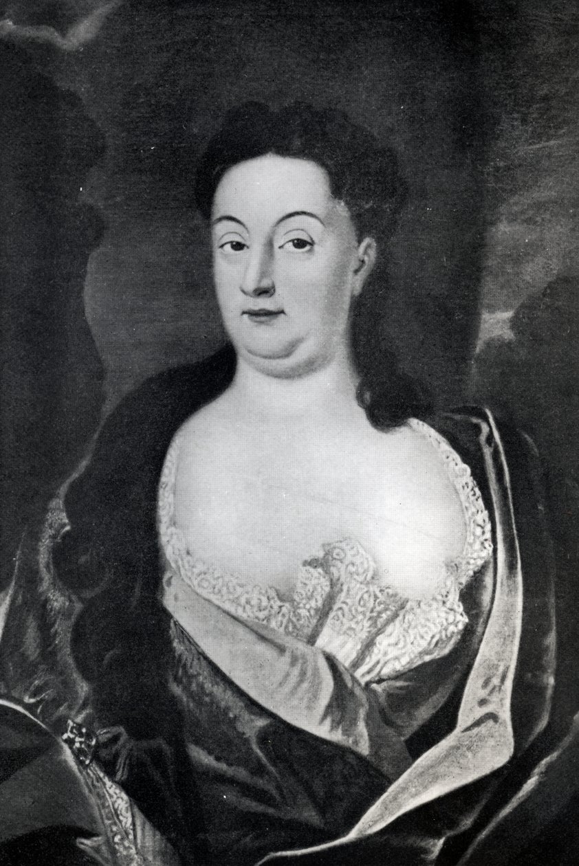 Kendalin herttuattaren Ehrengard Melusina von der Schulenburgin kreivittären muotokuva (1667-1743) tekijältä English School