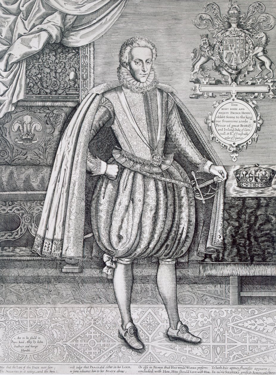 Henryn, Walesin prinssin (1594-1612) muotokuva Kuninkaiden kirjasta, kaiverrus Renold Elstrack (1571-n. 1630) 1612 tekijältä English School