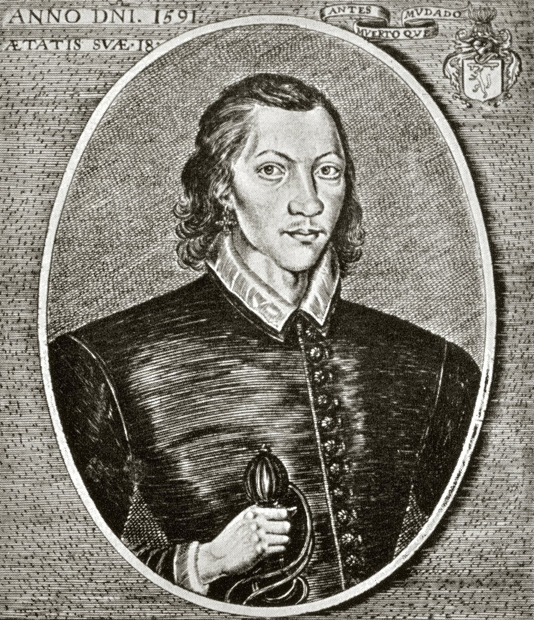 John Donnen muotokuva vuodelta 1591, joka on vuonna 1942 julkaistun teoksen "The Poems of John Donne" etusivulla (yksityiskohta kuvasta 330011); tekijältä English School