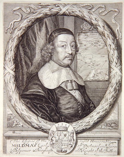 Mildmay Fanen muotokuva, Christopher Saxtonin Englannin ja Walesin kreivikuvien atlas, kaiverrus P. Williamson, 1662 tekijältä English School