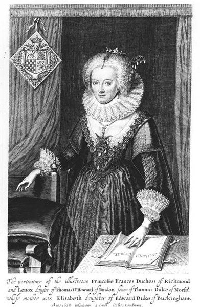 Prinsessa Francesin, Richmondin ja Lennoxin herttuattaren muotokuva, kaiverrus Guilh, 1623 tekijältä English School
