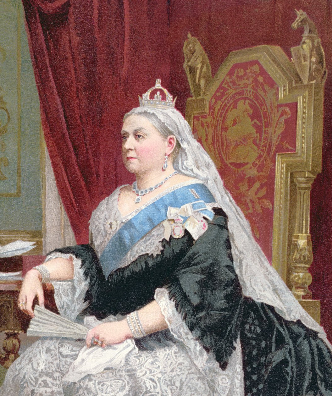Kuningatar Victorian (1819-1901) muotokuva hänen kultaisen juhlavuoden aikana 1887, 1887 (yksityiskohta 148853) tekijältä English School