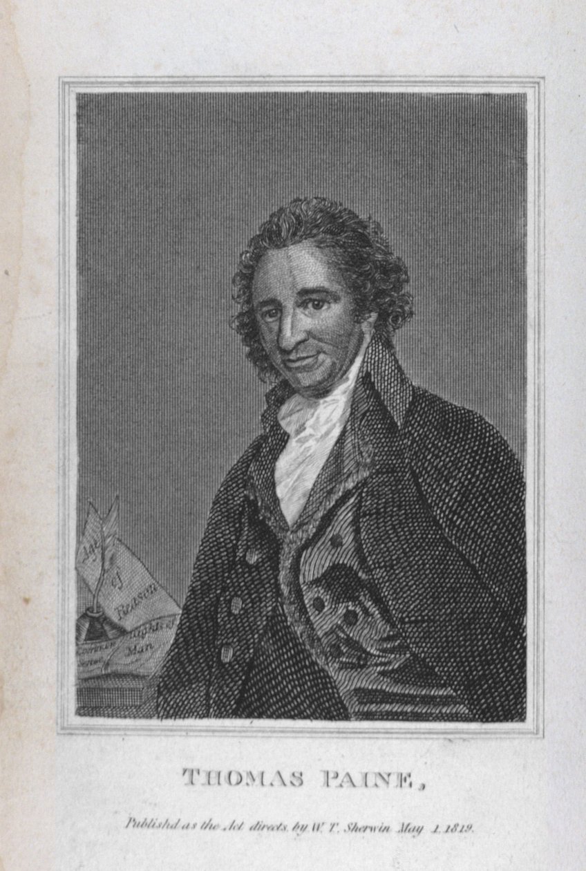Thomas Painen (1737-1809) muotokuva Thomas Painen poliittisten teosten (The Political Works of Thomas Paine) niteestä I, julkaissut W.T Sherwin, 1. toukokuuta 1819. tekijältä English School