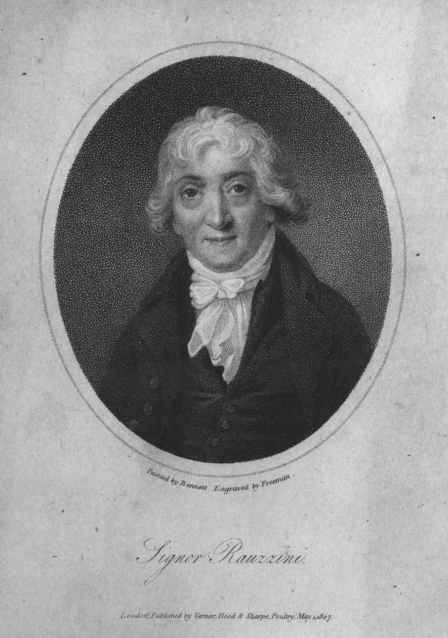 Samuel Freemanin (1773-1857) kaivertama Venanzio Rauzzinin (1746-1810) muotokuva tekijältä English School