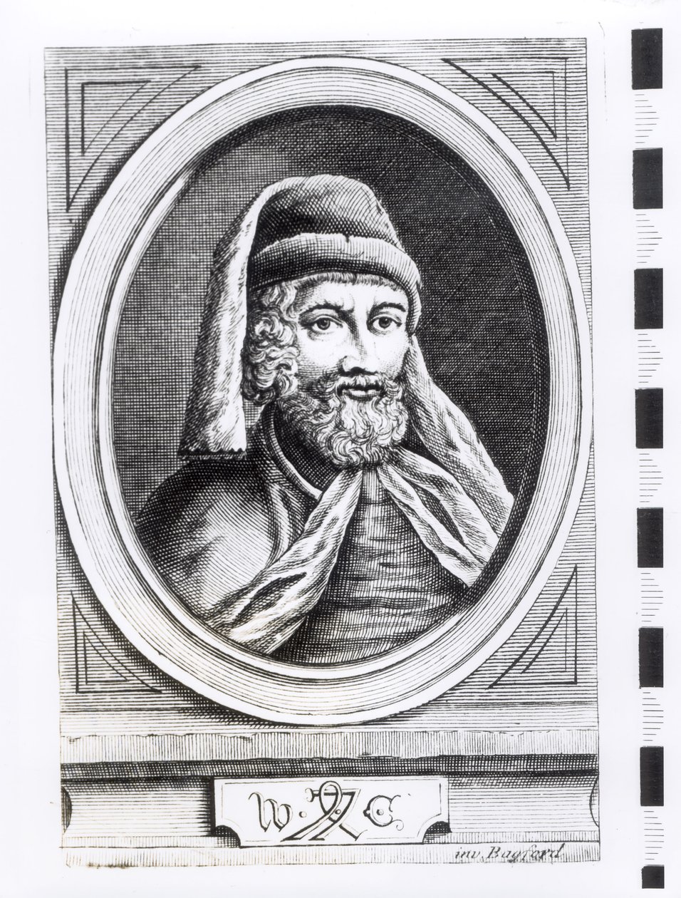 William Caxtonin (n. 1422-1491) muotokuva ja hänen painomerkkinsä tekijältä English School