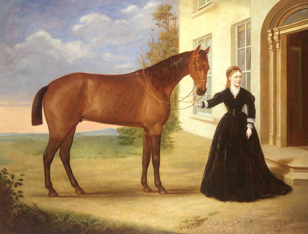 Muotokuva naisesta hevosensa kanssa, n. 1840 (pari 80977) tekijältä English School