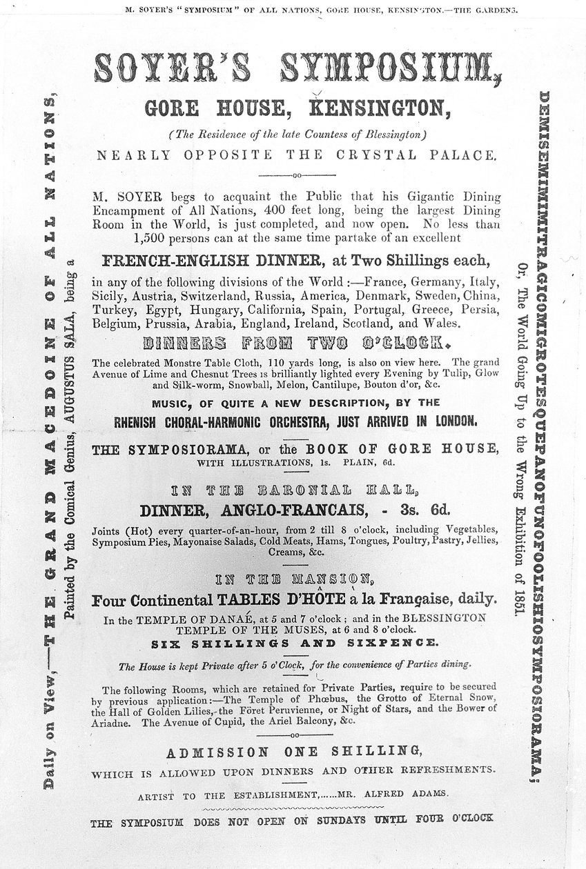 Soyerin symposiumin juliste, 1851 (painettu paperi) tekijältä English School
