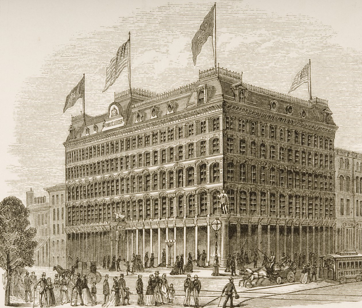 Public Ledger Building, Philadelphia, noin 1870, Religious Tract Societyn julkaisemasta American Picturesista, 1876 tekijältä English School