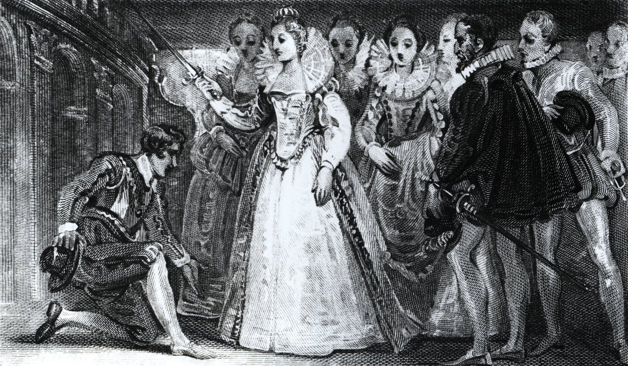 Kuningatar Elisabet I (1530-1603) ritari Francis Drake (n. 1540-96) vuonna 1581 tekijältä English School
