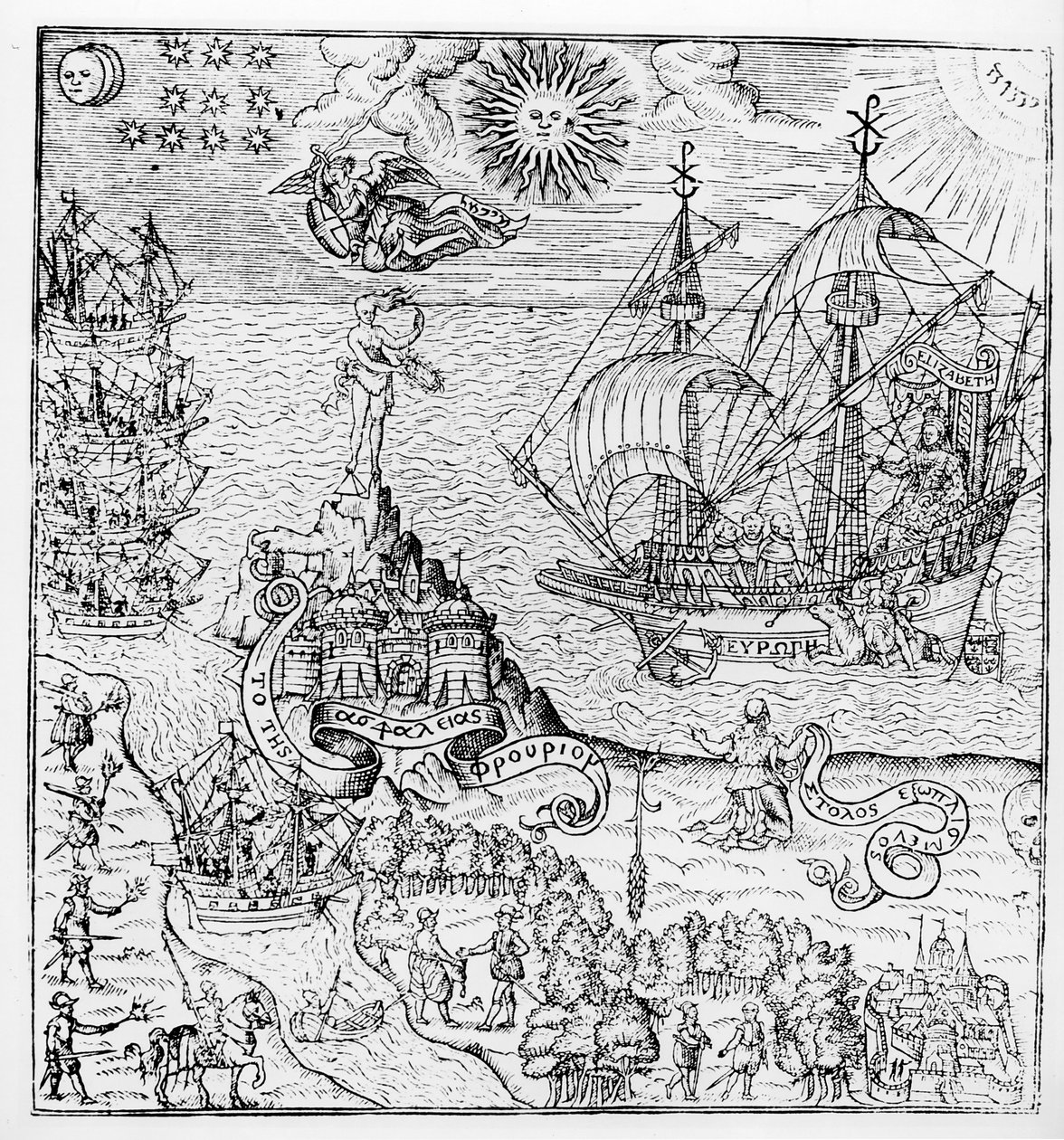 Kuningatar Elizabeth I (1553-1603) laivalla tekijältä English School