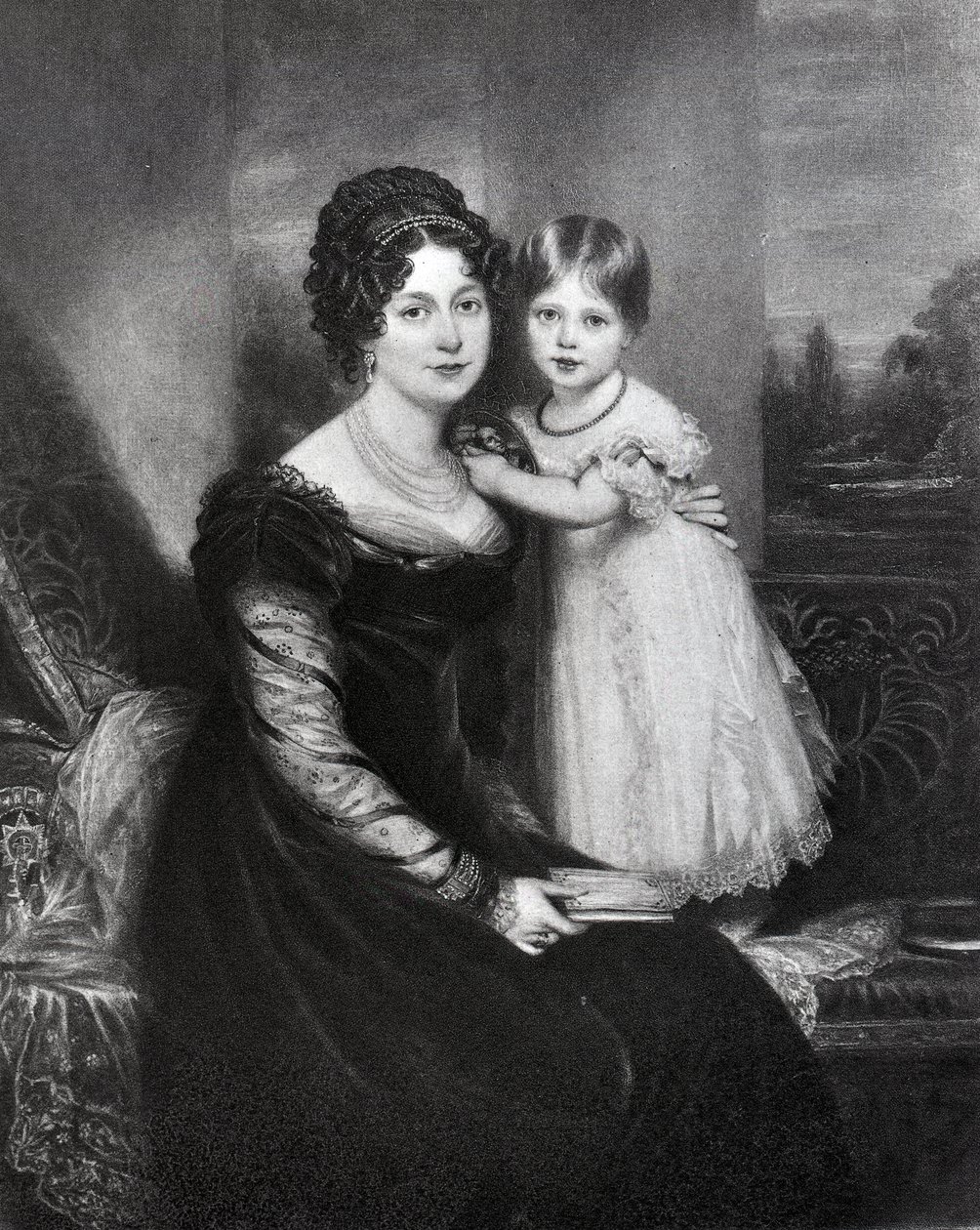 Kuningatar Victoria lapsena äitinsä Kentin herttuattaren kanssa, noin 1822 tekijältä English School