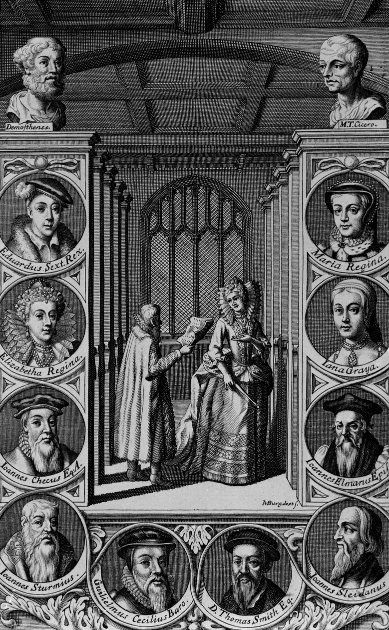 Lukemassa kirjettä kuningatar Elizabeth I:lle tekijältä English School