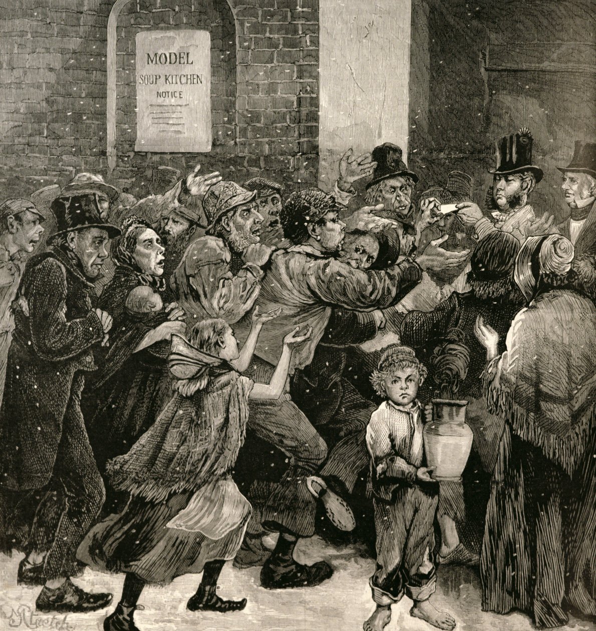 Työttömien helpottaminen Lontoossa: Keittolippujen jakaminen, The Illustrated London News, 13. maaliskuuta 1886 tekijältä English School